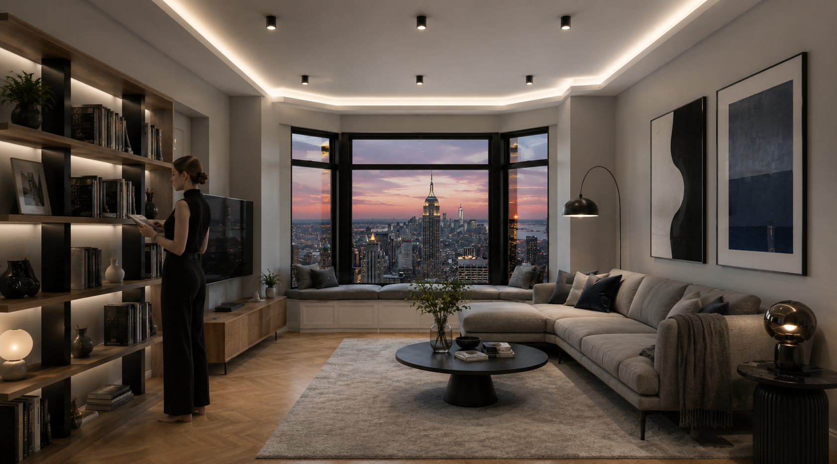 Living Room and Library