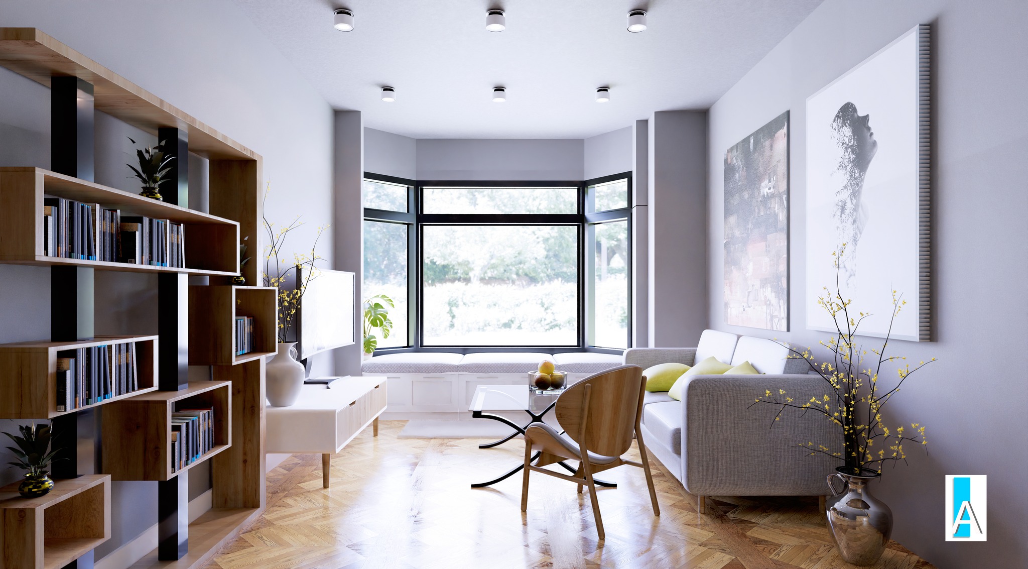 Living Room and Library